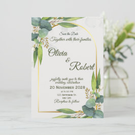 Convite Minimal Greenery Wedding Invitation Gold Arch