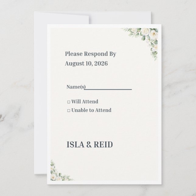 Convite Minimal Greenery Wedding RSVP Card | Elegant Flora (Frente)
