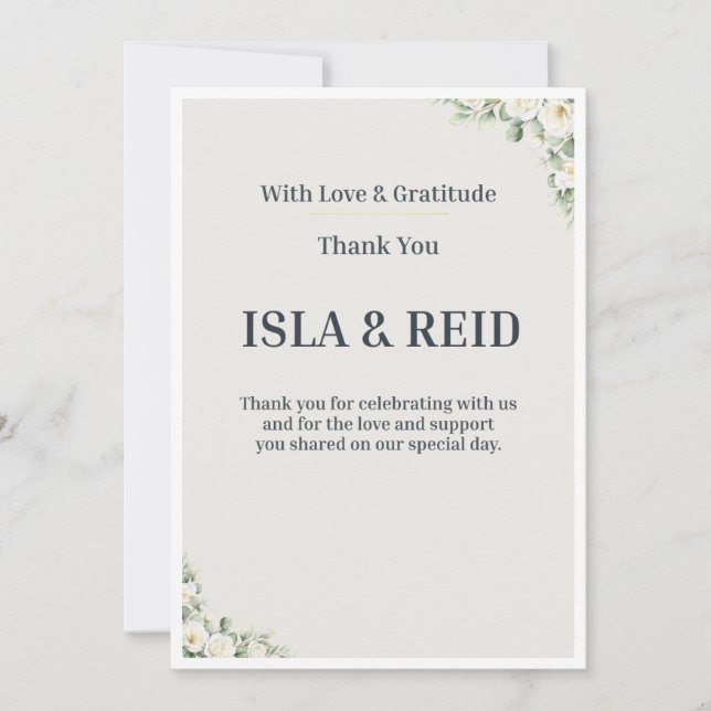 Convite Minimal Greenery Wedding Thank You Card (Frente)