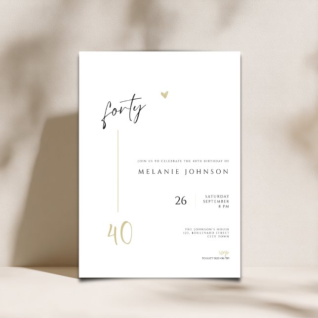 Convite Minimal Handwritten 40th Birthday Party Invitation (Minimal Modern 40th Birthday invitation with handwritten typography,)