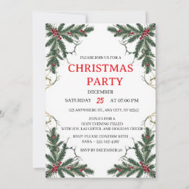 Convite Minimal Holiday Greenery Party Invitation