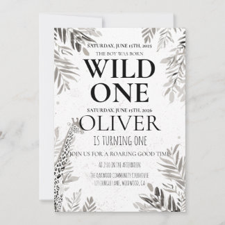 Convite Minimal Jungle Wild One 1st Birthday Greenery