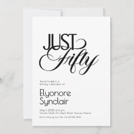 Convite Minimal Just Fifty 50th Birthday Party