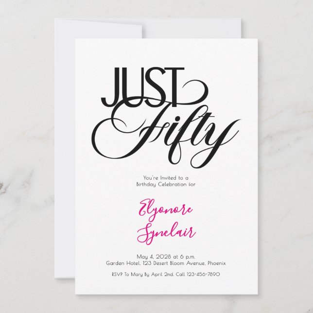 Convite Minimal Just Fifty 50th Birthday Party (Frente)