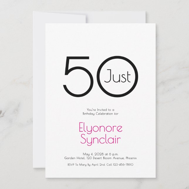 Convite Minimal Just Fifty 50th Birthday Party Invitation (Frente)