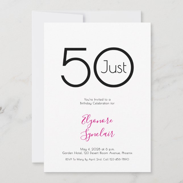 Convite Minimal Just Fifty 50th Birthday Party Invitation (Frente)