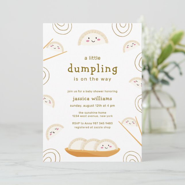 Convite Minimal Kawaii Boho Bao Dumpling Baby Shower  (Em pé/Frente)
