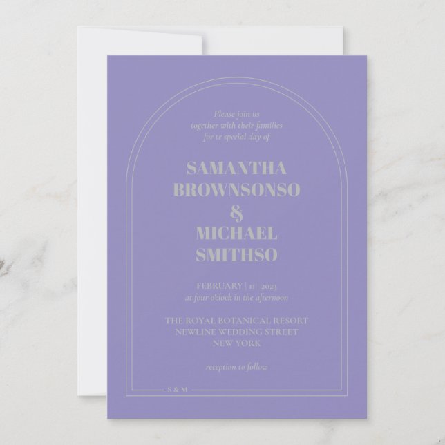 Convite Minimal Lavender Silver Simple Wedding (Frente)