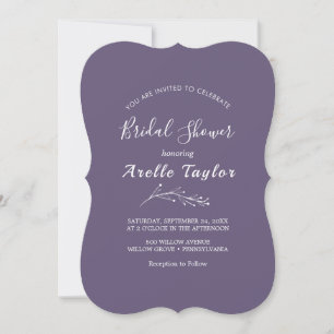 Convite Minimal Leaf   Noivado Roxo Plumoso