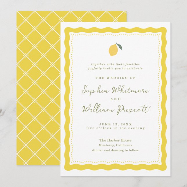 Convite Minimal Lemon Amalfi Coast Wedding Invitation (Frente/Verso)