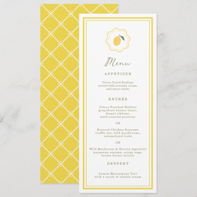 Convite Minimal Lemon Amalfi Coast Wedding Menu Card (Frente/Verso)