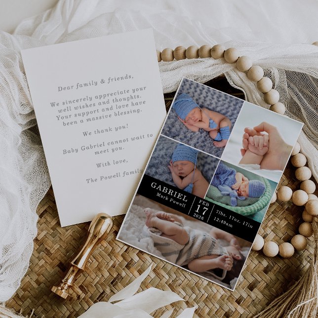 Convite Minimal Modern Chic Photo Collage Baby Reveal Card (Criador carregado)