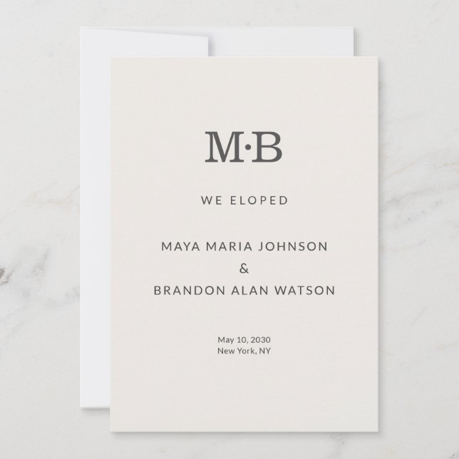 Convite Minimal Modern Elopement Announcement Card (Frente)