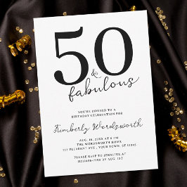 Convite Minimal Modern Fifty and Fabulous 50th Birthday