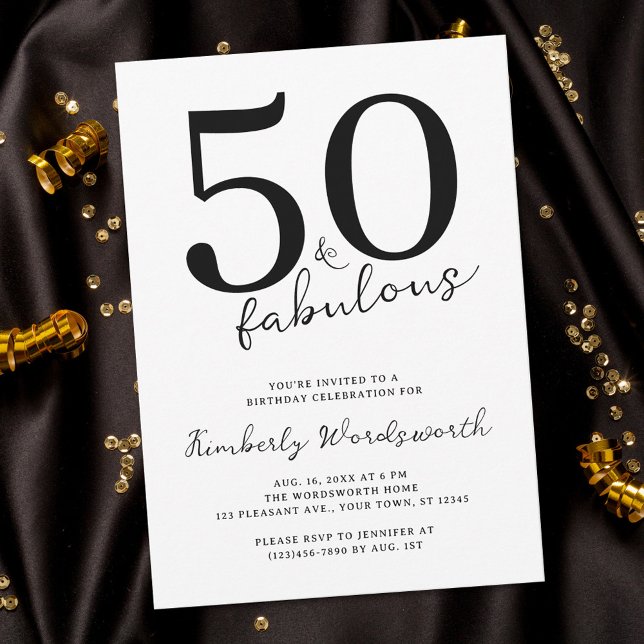 Convite Minimal Modern Fifty and Fabulous 50th Birthday (Criador carregado)