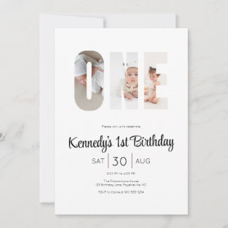 Convite Minimal Modern First Birthday Photo Party