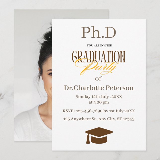 Convite Minimal Modern PhD Graduation Party Invitation  (Frente/Verso)