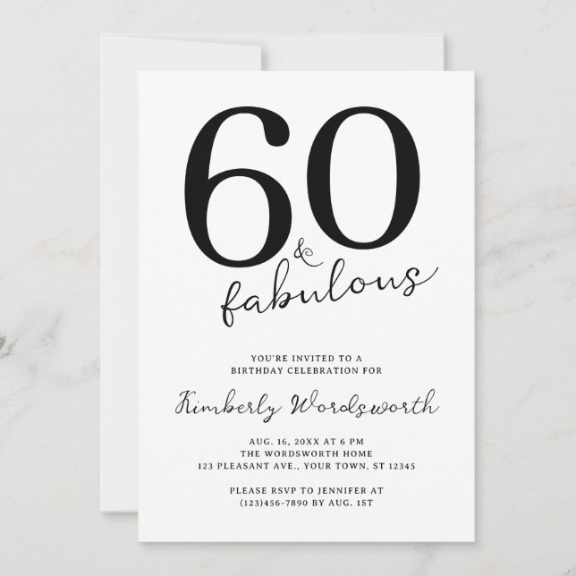 Convite Minimal Modern Sixty and Fabulous 60th Birthday (Frente)