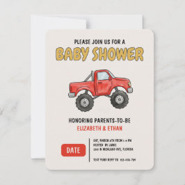 Convite Minimal Monster Truck Red Baby Shower