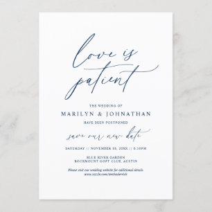 Convite Minimal Navy, O amor é paciente, casamento adiado