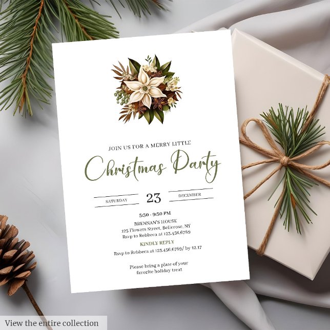 Convite Minimal Neutro Terroso Rústico Aquarela Feriado   (Minimal Neutral Earthy Rustic Watercolor Holiday Party Card)