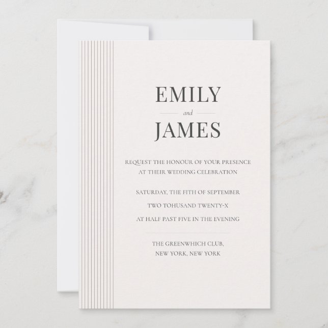 Convite Minimal Old Money Brown Stripe and Ivory Wedding  (Frente)