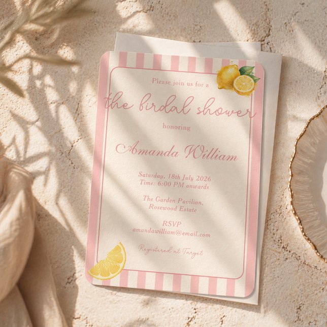 Convite Minimal Peachy Stripes Lemons bridal Shower (Criador carregado)