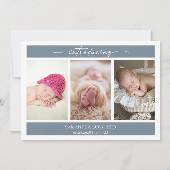 Convite Minimal Photo Baby Introducing Announcement Card (Frente)