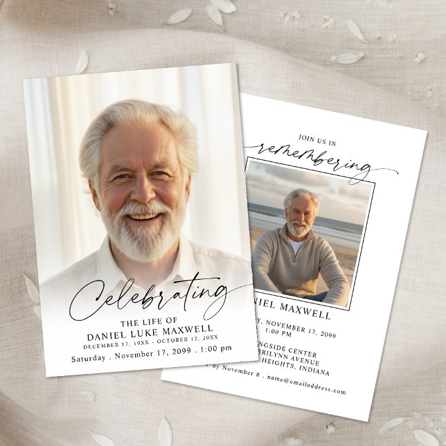Convite Minimal Photo Celebration of Life Funeral Memorial (Criador carregado)