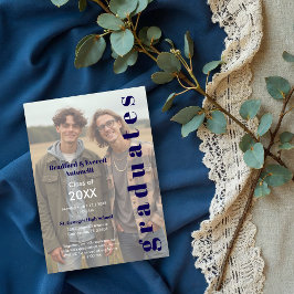 Convite Minimal Photo Editorial Style Double Graduation