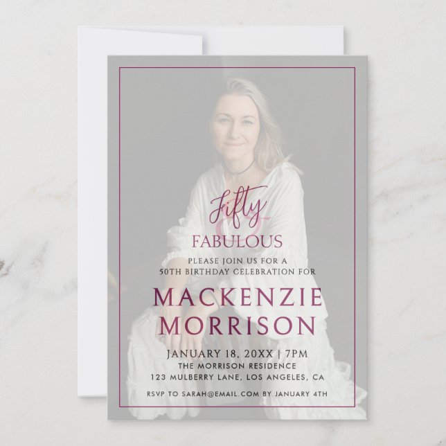 Convite Minimal Photo Fifty and Fabulous Birthday Party (Frente)