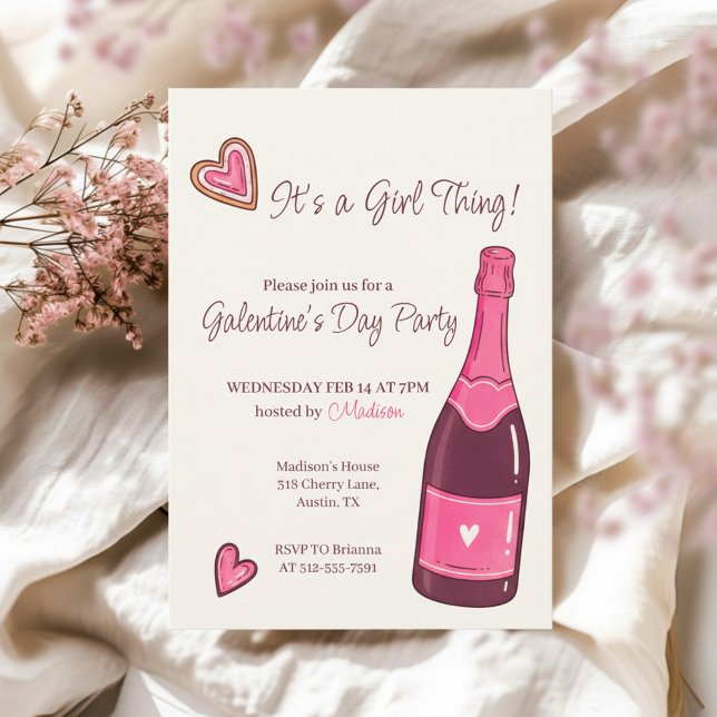 Convite Minimal Pink Champagne Galentines Invitation (Minimal Pink Champagne Galentines Invitation)