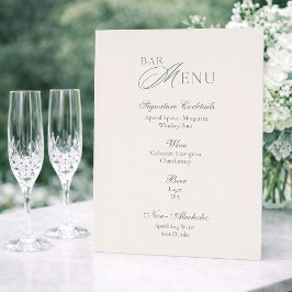 Convite Minimal Sage Green Wedding Bar Menu Sign