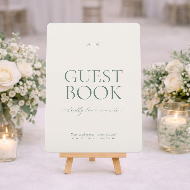 Convite Minimal Sage Green Wedding Guest Book Sign (Criador carregado)
