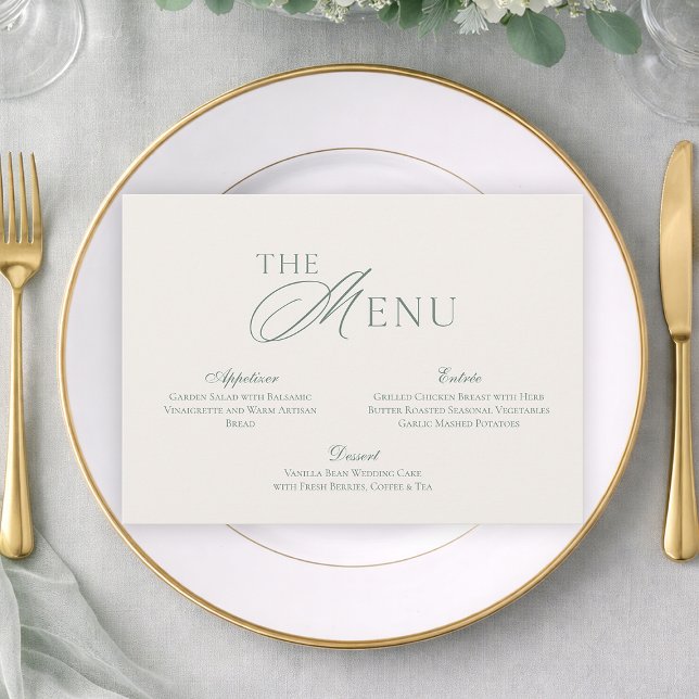 Convite Minimal Sage Green Wedding Menu Card (Criador carregado)
