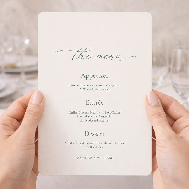 Convite Minimal Sage Green Wedding Menu Card (Criador carregado)