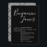 Convite MINIMAL SCRIPT Bar moderno Mitzvah preto branco<br><div class="desc">por kat massard >> WWW.SIMPLYSWEETPAPERIE.COM <<< Um super-na moda e design de convite sofisticado para o BAR/BAT MITZVAH do seu filho! Dica: 1. Para alterar/mover gráficos e fontes e adicionar mais texto - pressione o botão "personalizar". - - - - - - - - - - - - - -...</div>