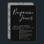 Convite MINIMAL SCRIPT Bar moderno Mitzvah preto branco<br><div class="desc">por kat massard >> WWW.SIMPLYSWEETPAPERIE.COM <<< Um super-na moda e design de convite sofisticado para o BAR/BAT MITZVAH do seu filho! Dica: 1. Para alterar/mover gráficos e fontes e adicionar mais texto - pressione o botão "personalizar". - - - - - - - - - - - - - -...</div>