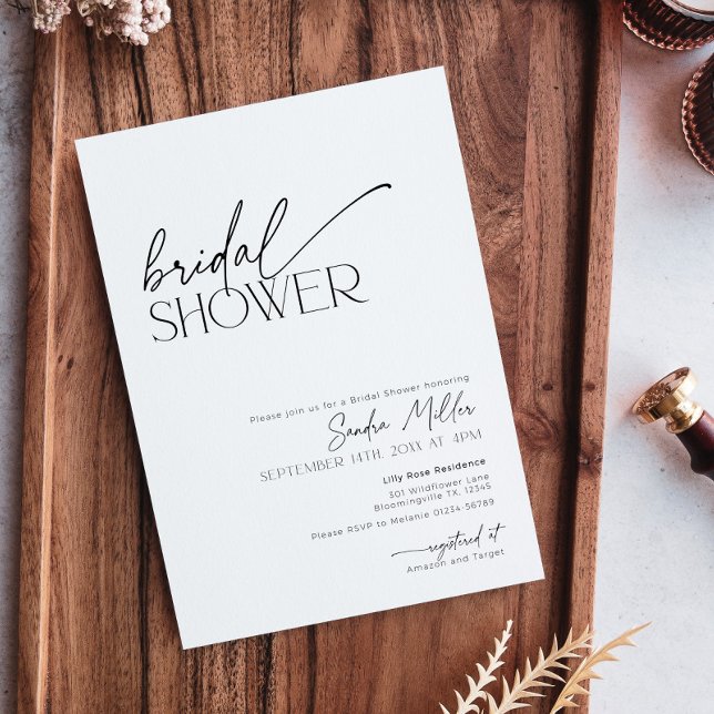 Convite Minimal Script Black and White Bridal Shower (Criador carregado)