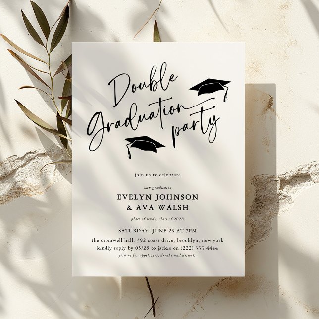 Convite Minimal Script Double Graduation Party  (Criador carregado)