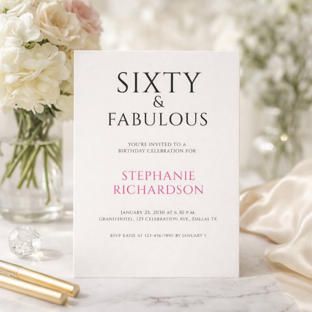 Convite Minimal Sixty and Fabulous 60th Birthday Party  (Add details via template to personalize your invitation)