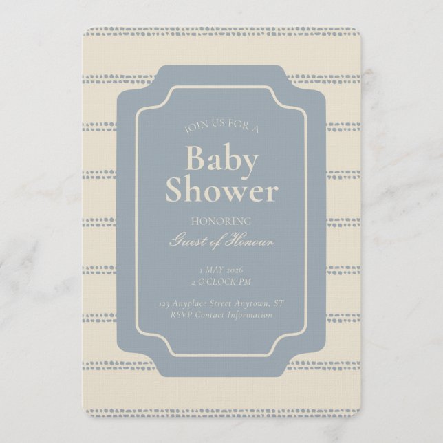 Convite Minimal Stripe Geometric Gender Neutral Beige Blue (Frente)