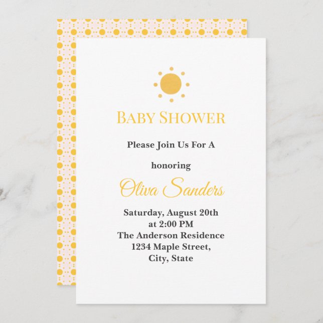 Convite Minimal Sunshine Baby Shower (Frente/Verso)