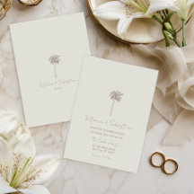 Minimal Taupe Palm Tree Beach Wedding Invitation