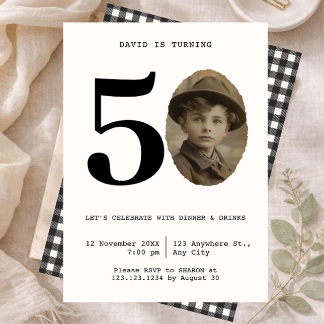 Convite Minimal  vintage Photo 50th Birthday (Criador carregado)