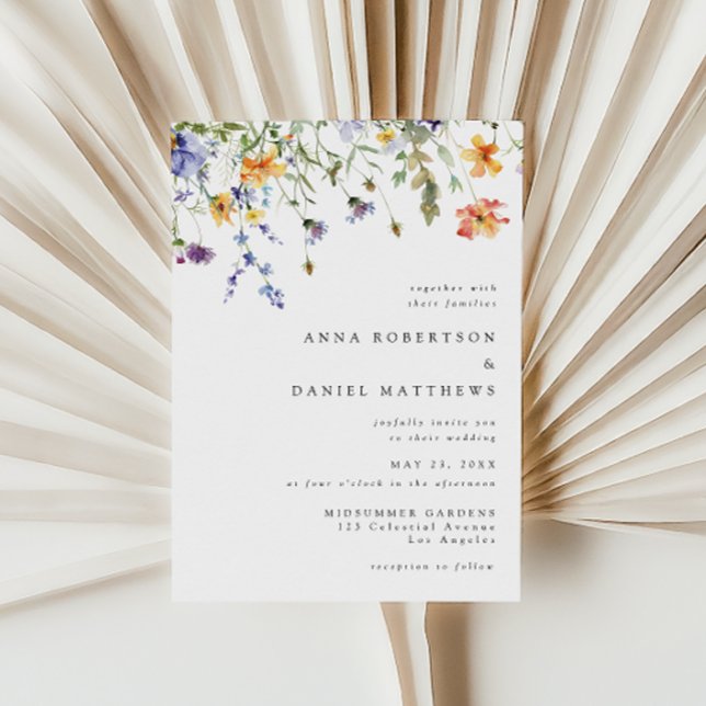 Convite Minimal Watercolor Wildflower Wedding Invitation (Criador carregado)