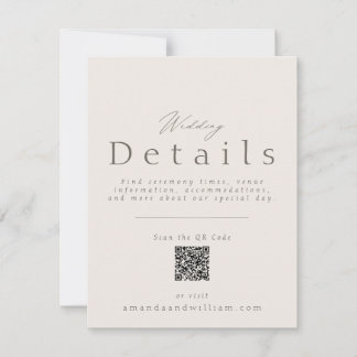 Convite Minimal Wedding Details Card with QR Code