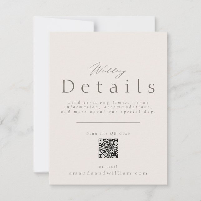 Convite Minimal Wedding Details Card with QR Code (Frente)
