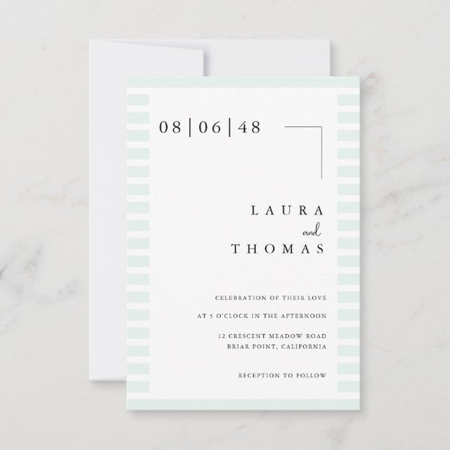 Convite Minimal Wedding Invitation Card with Stripe Border (Frente)