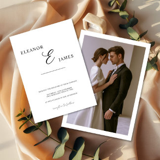 Convite Minimal White and Black Wedding Invitation card